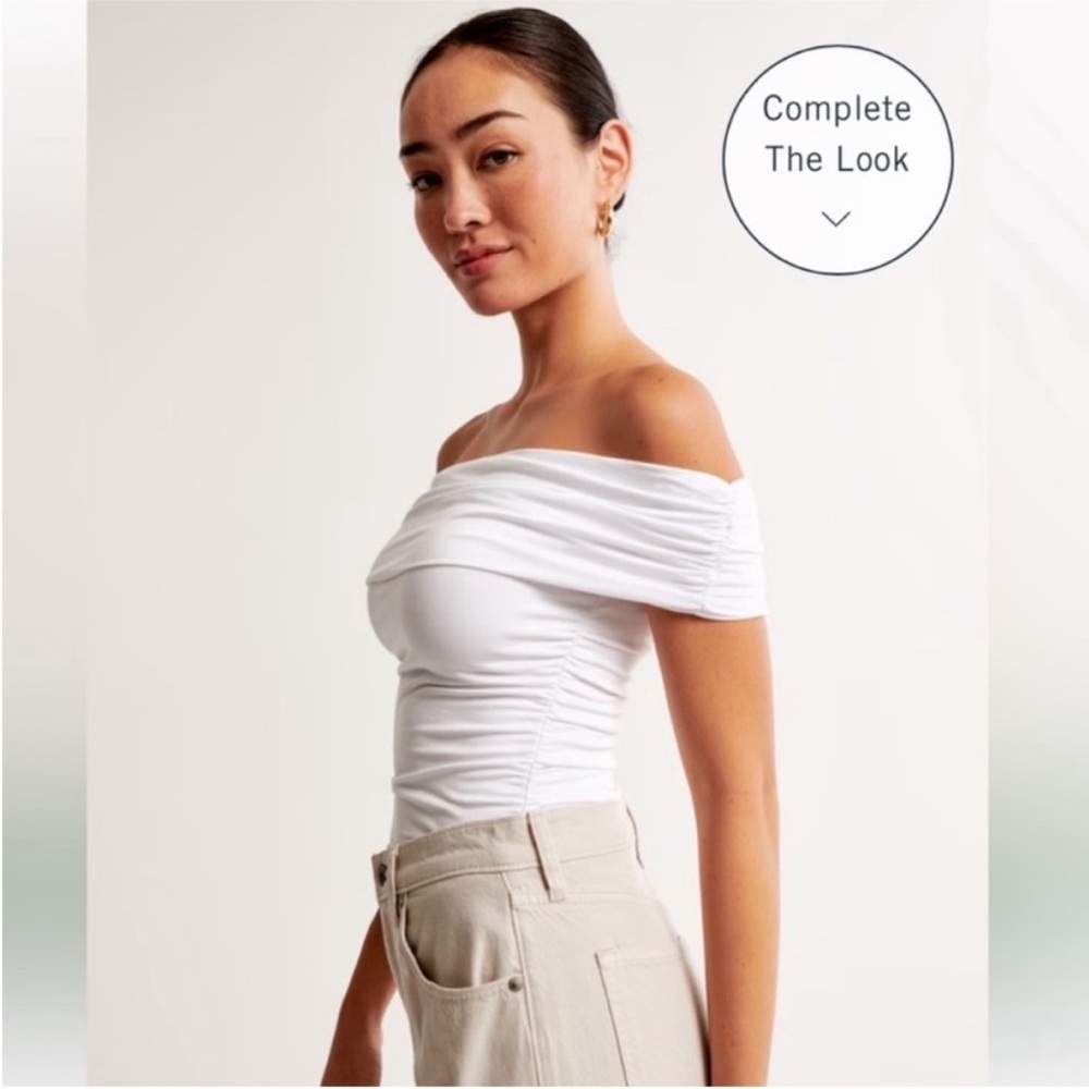NWT Abercrombie Cotton-Modal Ruched Off-The-Shoulder Top - Medium